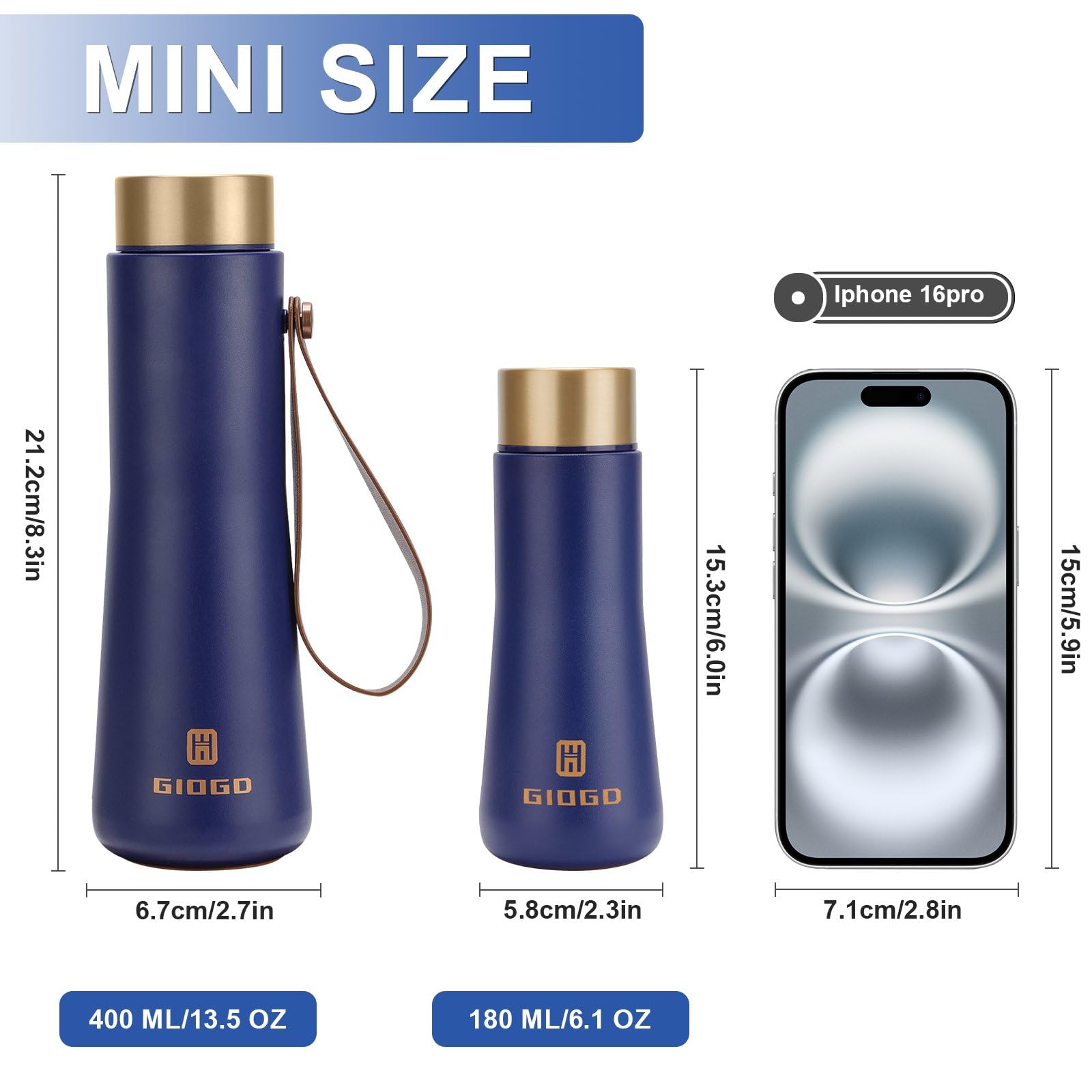 GIOGD 18-10 stainless steel blue bottle highlights durability