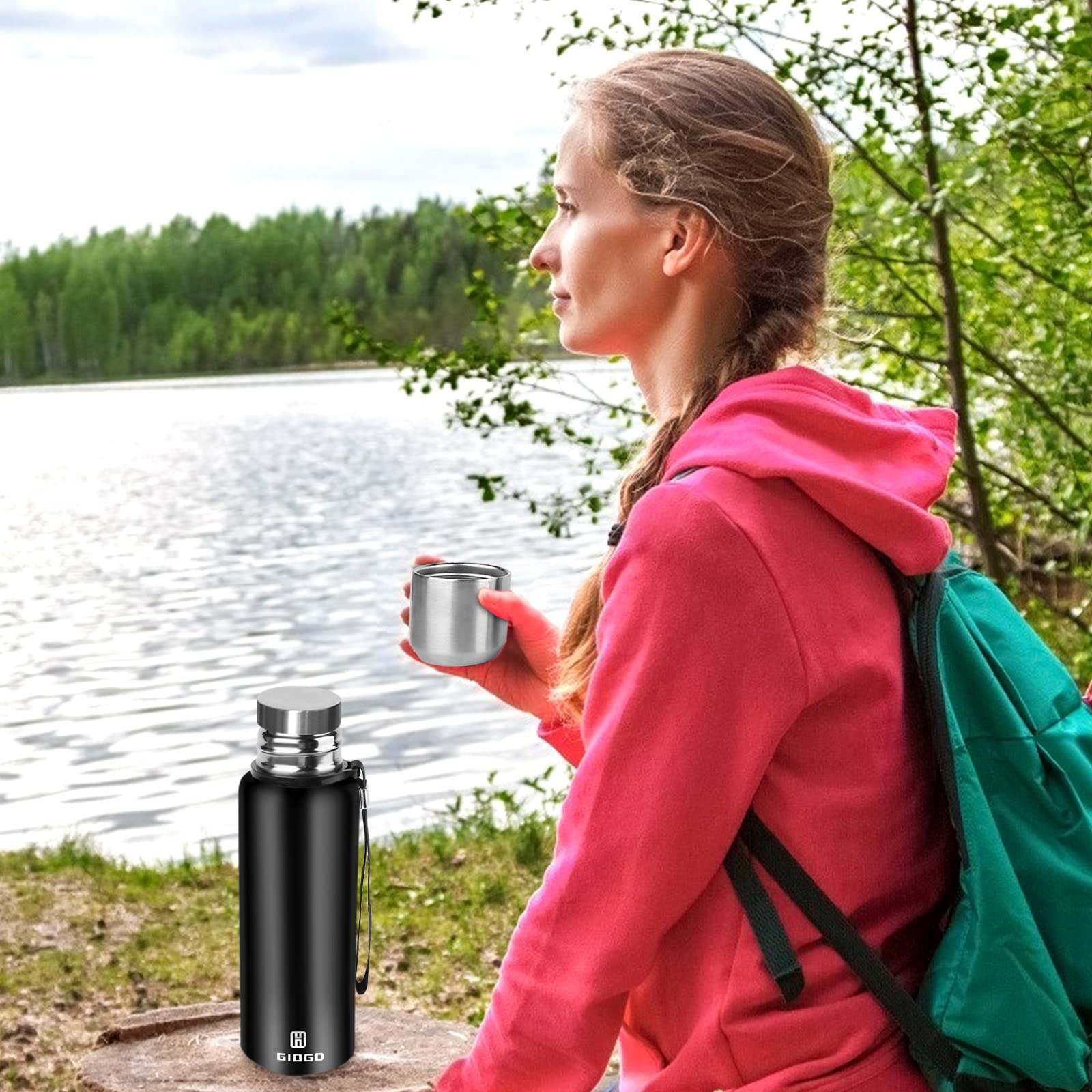 GIOGD bottle with cup accessory for convenient serving on the go