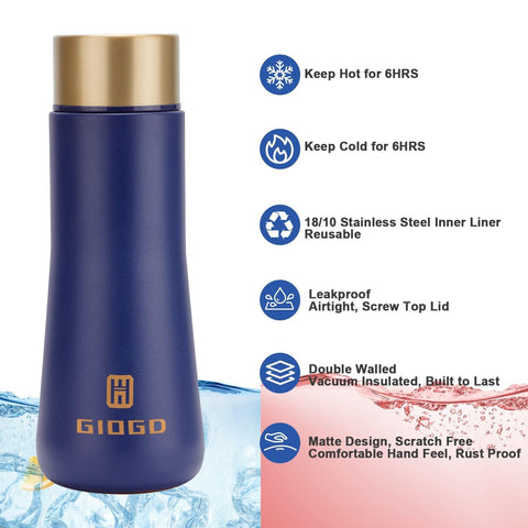 GIOGD double-wall insulated blue bottle keeps beverages warm or cool