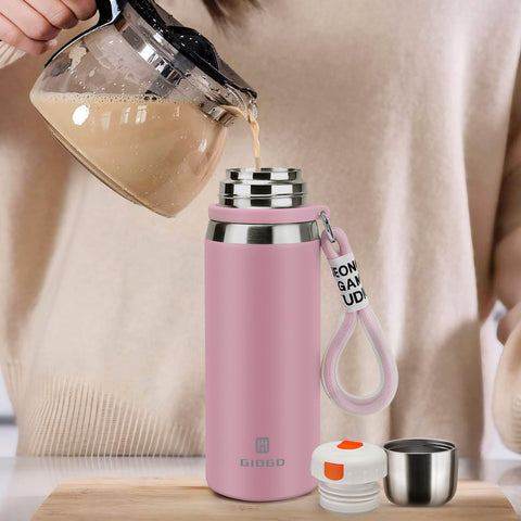 GIOGD gift-ready pink thermo bottle, ideal for birthdays and holidays.