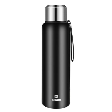 GIOGD insulated bottle black 1500ml overview showing durable stainless steel and leakproof design