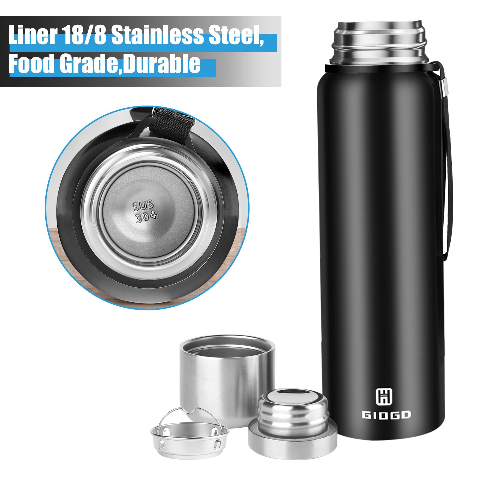 GIOGD wide-mouth 1500ml bottle for easy pouring and refilling