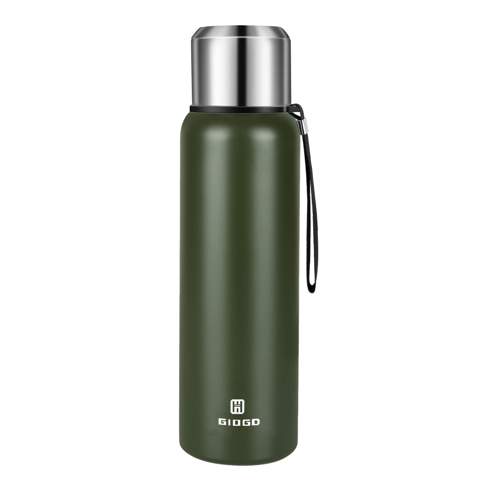 GIOGD insulated vacuum bottle 1000ml green cap for hot or cold drinks.