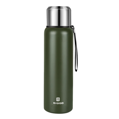GIOGD insulated vacuum bottle 1000ml green cap for hot or cold drinks.