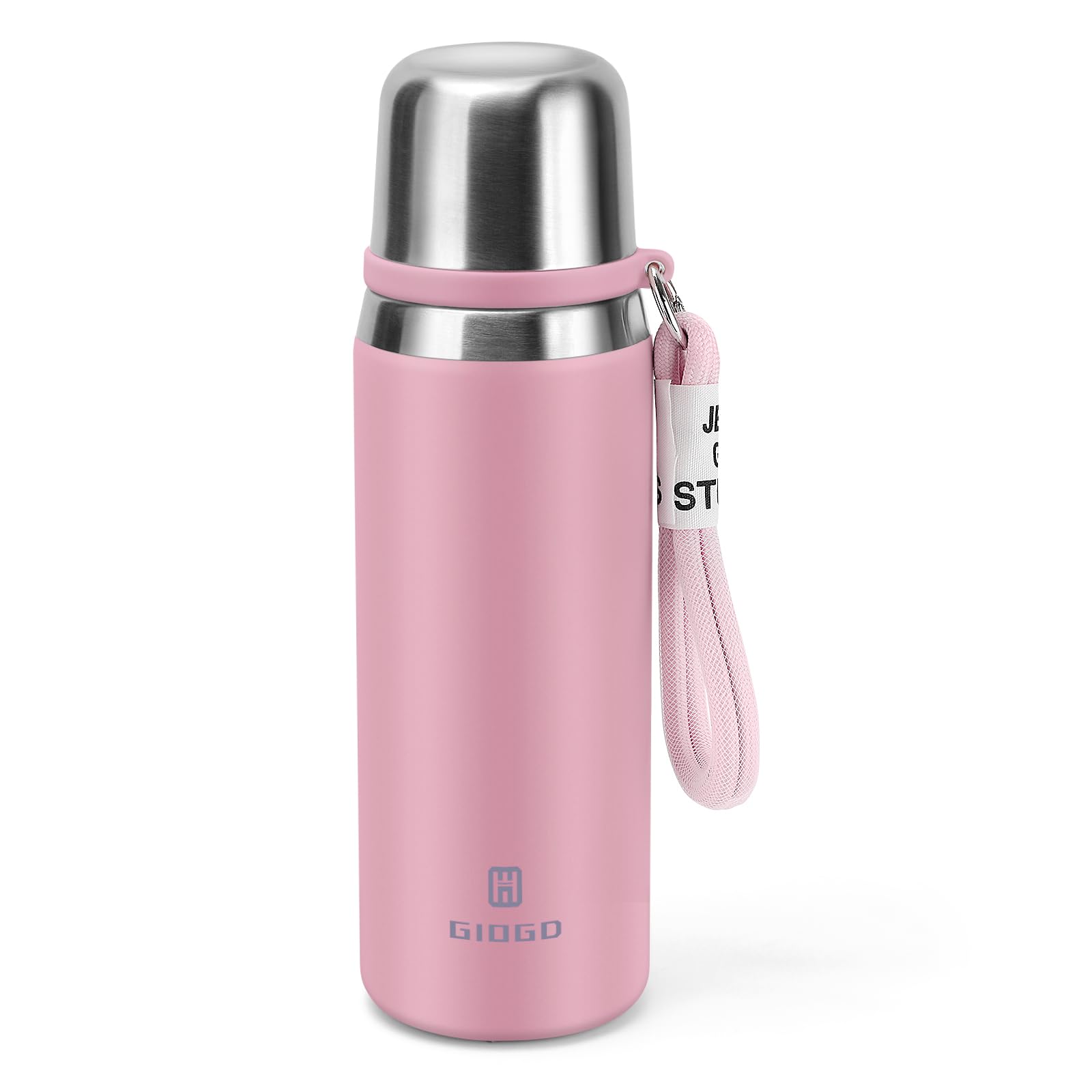 GIOGD pink 700ml thermo bottle with cup keeps drinks hot or cold for hours.