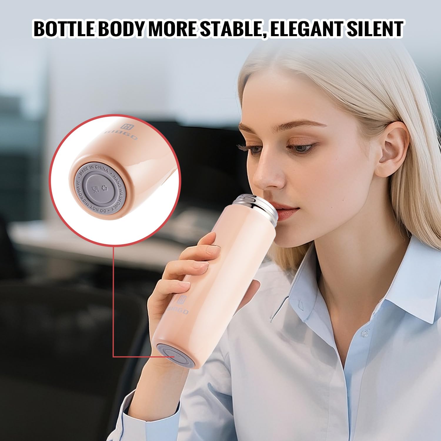 GIOGD small thermo bottle double-wall insulation maintains beverage temperature longer.