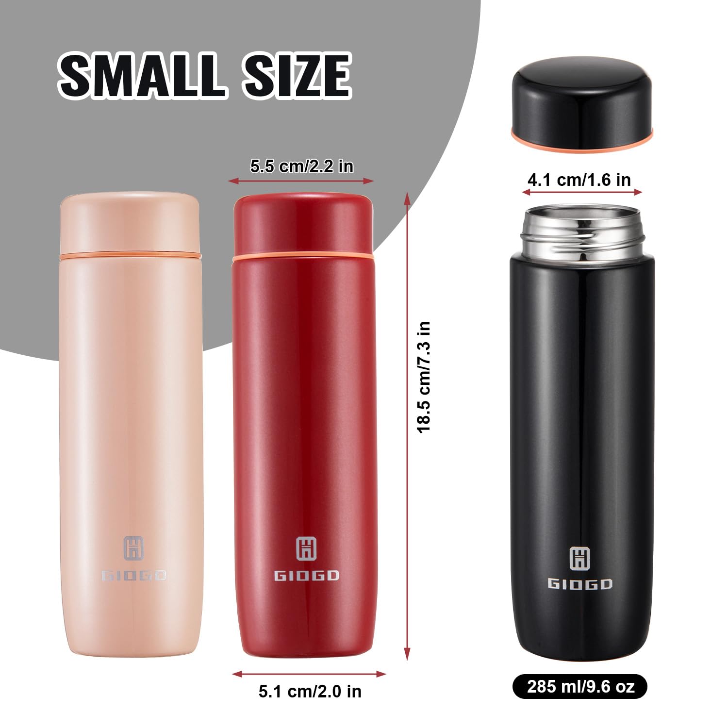 GIOGD small thermo bottle spiral leak-free mouth for spill-free sipping.