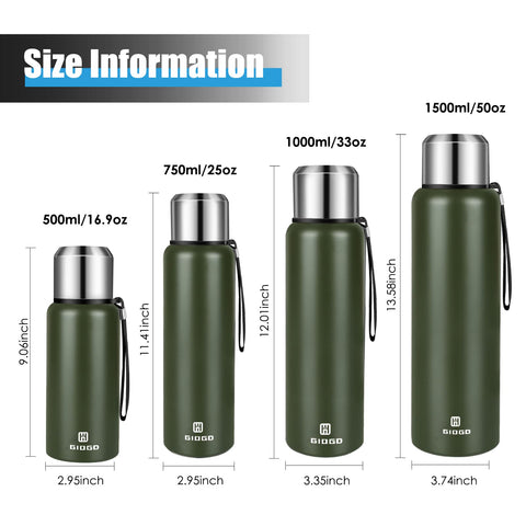 GIOGD stainless steel coffee bottle with secure screw-top lid for travel.