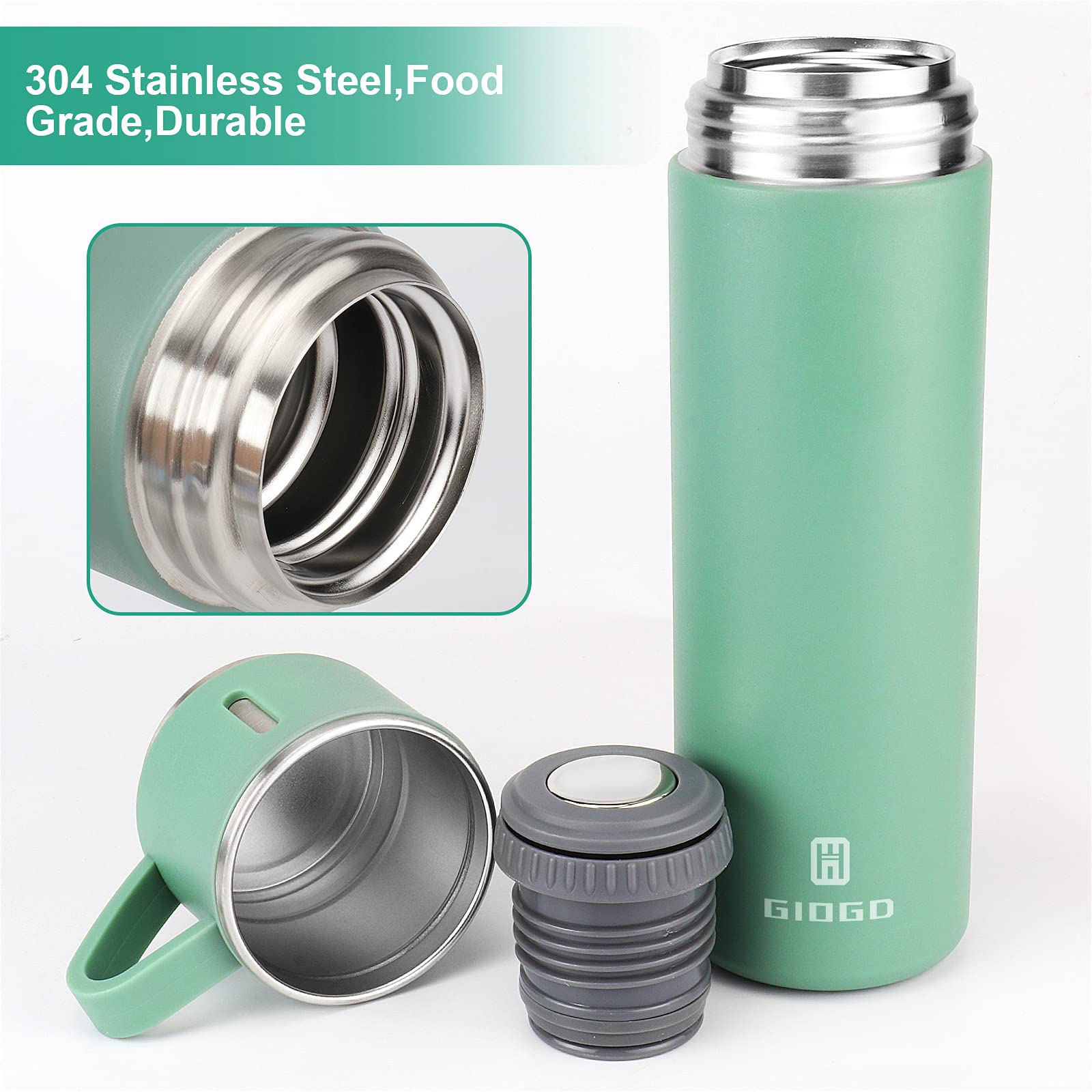GIOGD insulated stainless body keeps drinks at temperature during commutes.