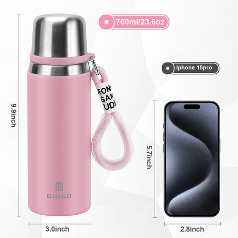 GIOGD stainless steel bottle with wide mouth for easy pouring and cleaning.