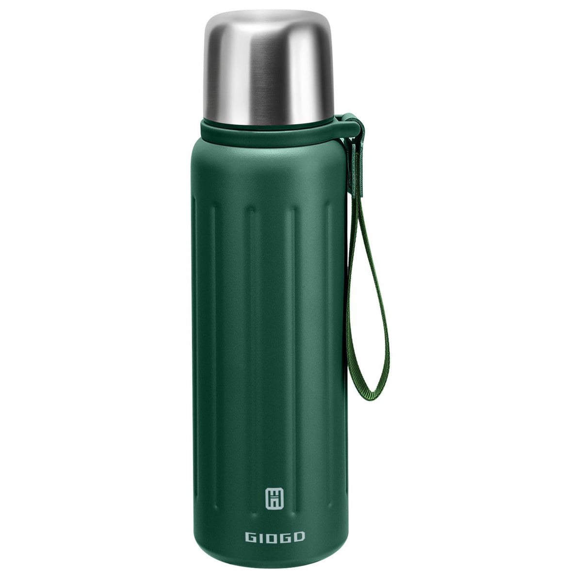 GIOGD vacuum insulated bottle 800ml in dark green keeps hot or cold drinks.