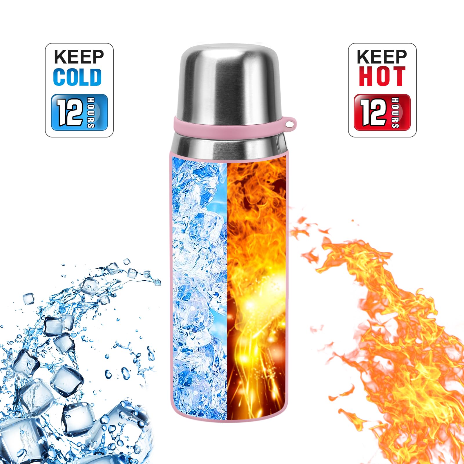 GIOGD vacuum insulated bottle in pink, perfect for hiking and commuting.