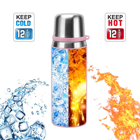 GIOGD vacuum insulated bottle in pink, perfect for hiking and commuting.