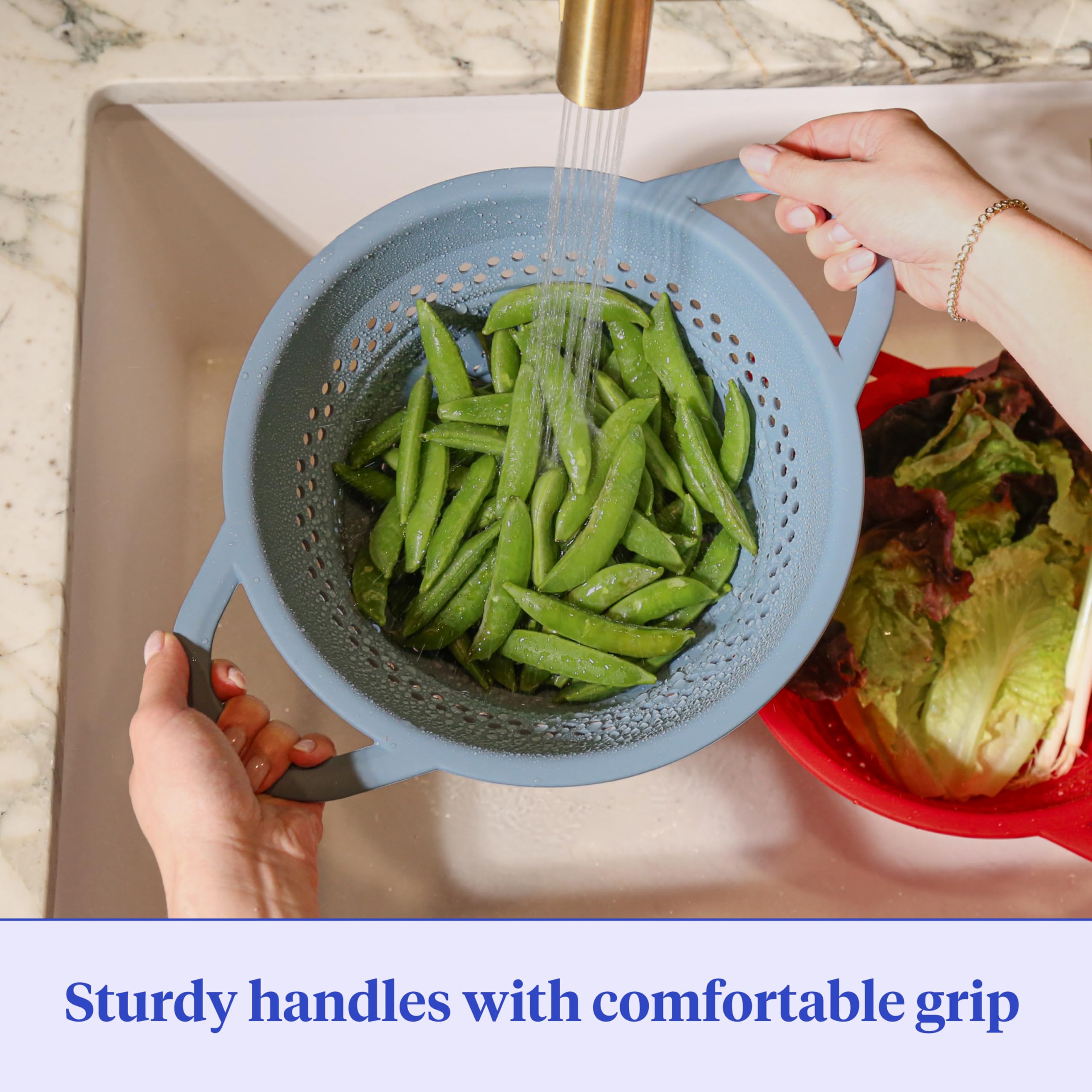 GIR Collapsible Colander non-slip handles keep draining stable.