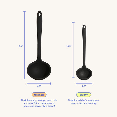 GIR silicone ladle spoon shows dishwasher-safe design for easy cleanup.