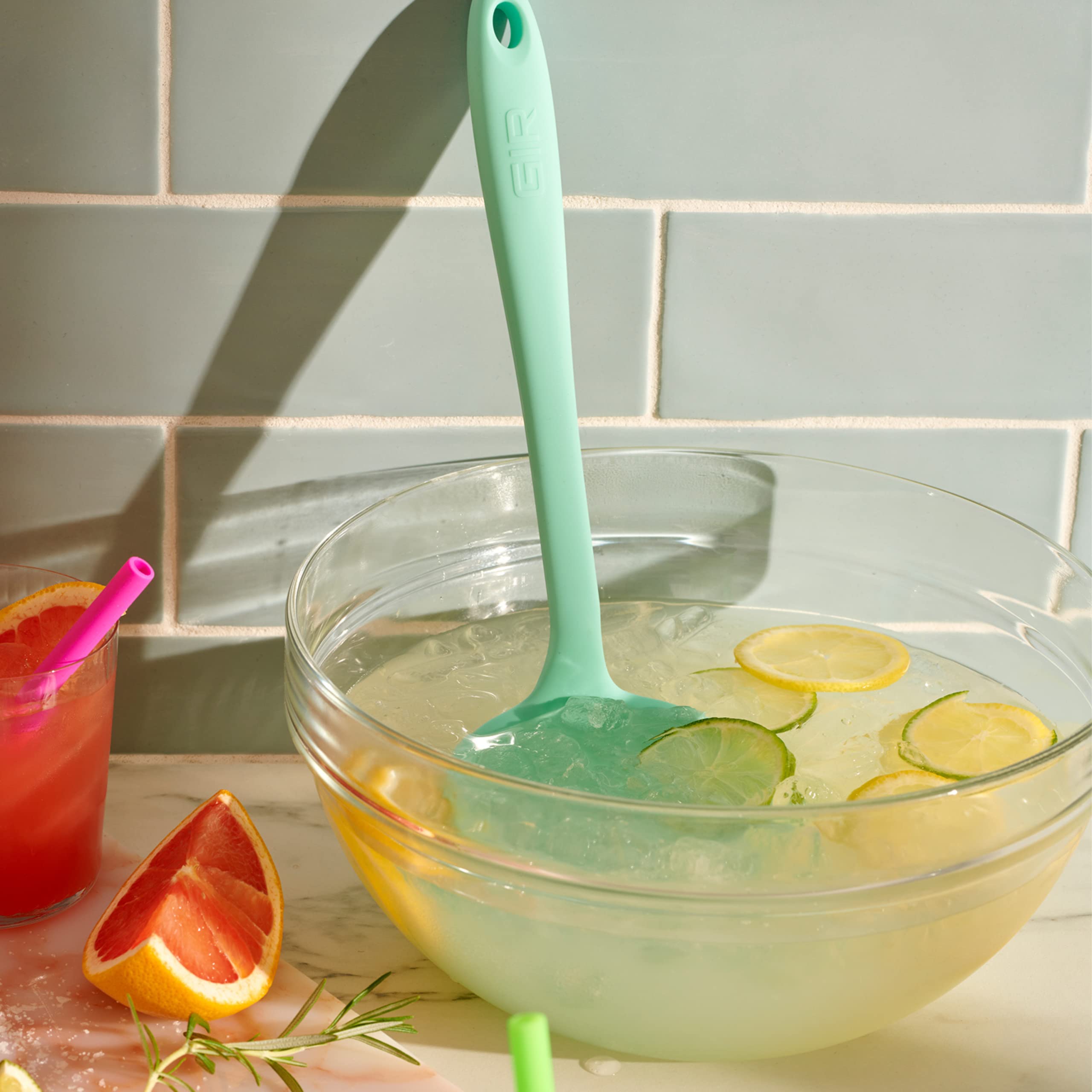 GIR ladle features ergonomic 45-degree handle for comfortable use.