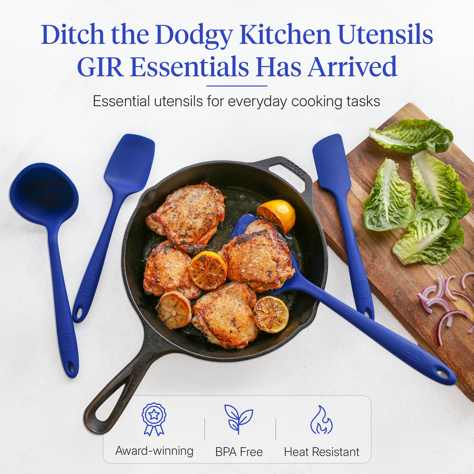GIR Get It Right silicone utensils single-piece construction close-up, durable and easy to clean.