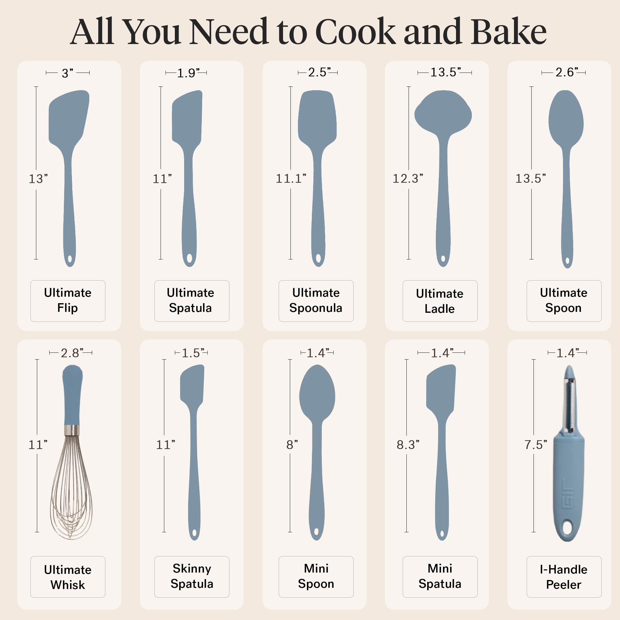 GIR silicone utensils with long handles keep hands away from hot surfaces.