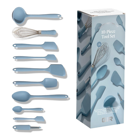 GIR slate silicone utensils heat resistant up to 425°F for safe stirring.