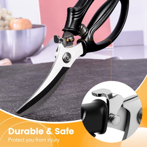 Gisde poultry shears with ergonomic grip for comfortable use.
