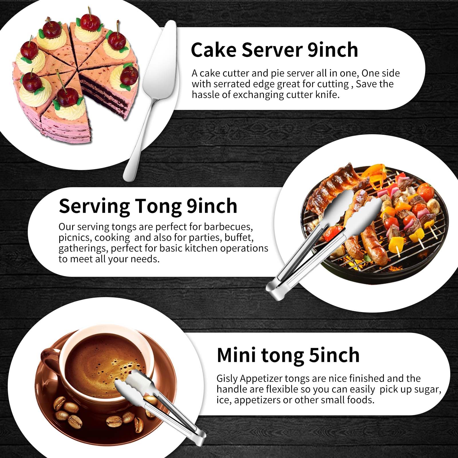 Gisly 12-Piece Serving Set: appetizer tongs for hors d'oeuvres and snacks.