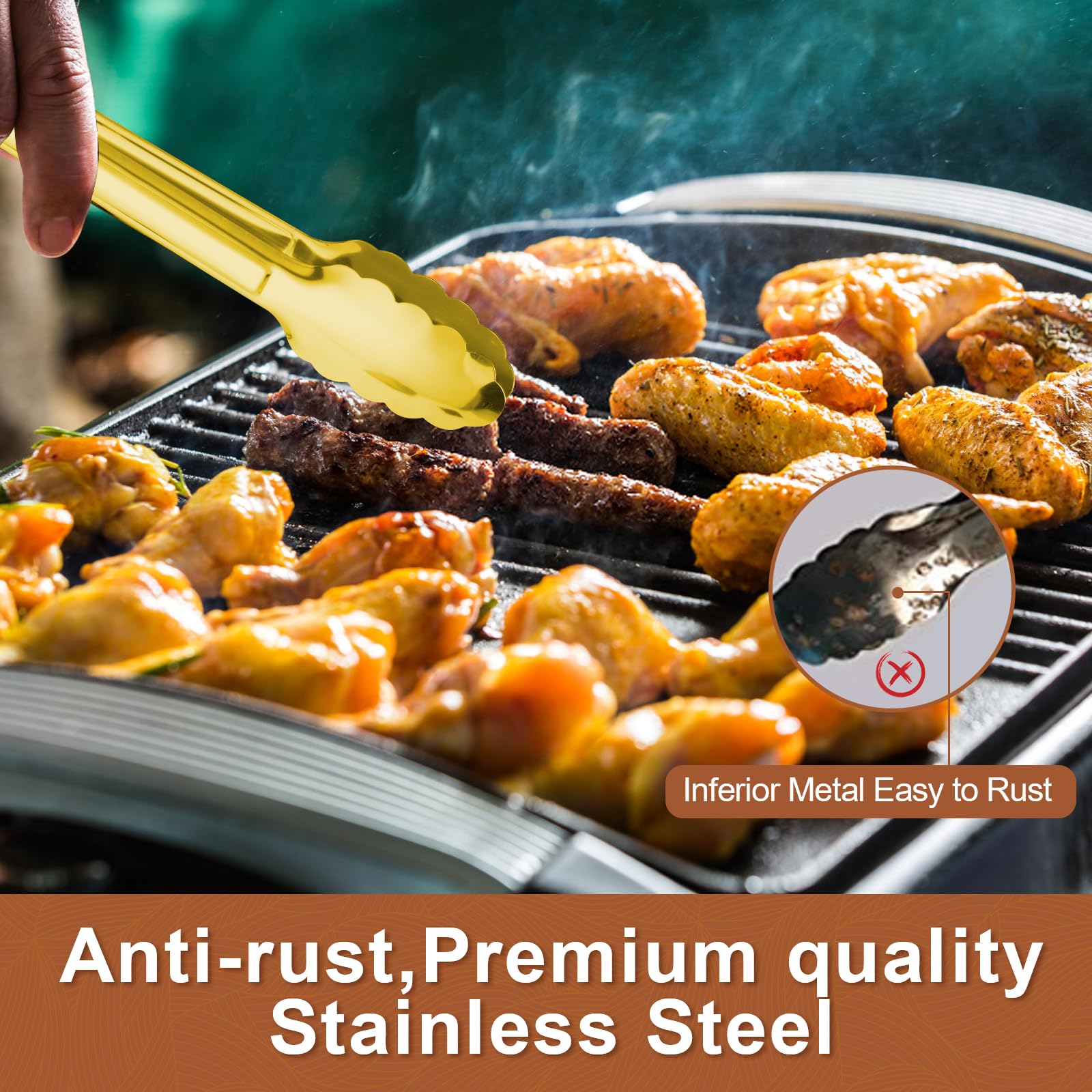 Gisly tongs with ergonomic contoured handles for secure grip.