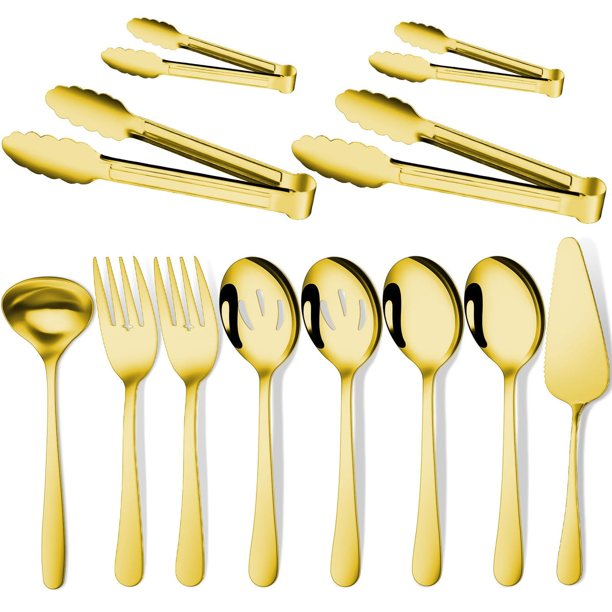 Gisly Gold large serving spoons offer premium stainless steel for elegant buffet service.
