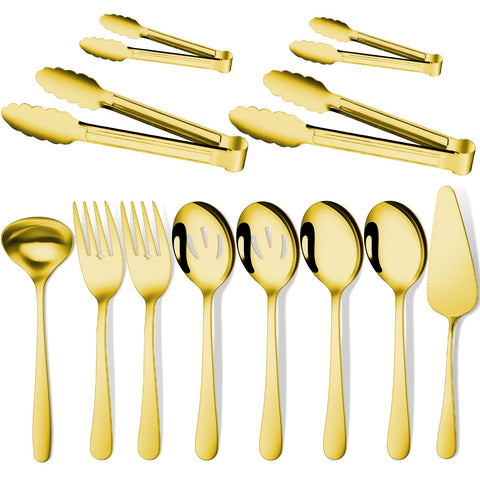 Gisly Gold large serving spoons offer premium stainless steel for elegant buffet service.