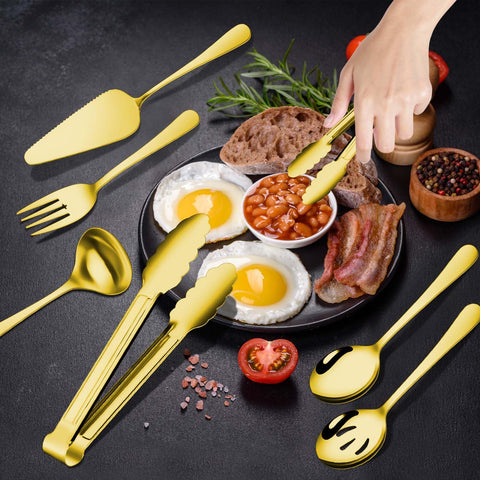 Gisly Gold serving forks provide sturdy grip for shared dishes.