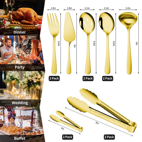 Gisly Gold slotted serving spoons drain liquids while serving dishes.