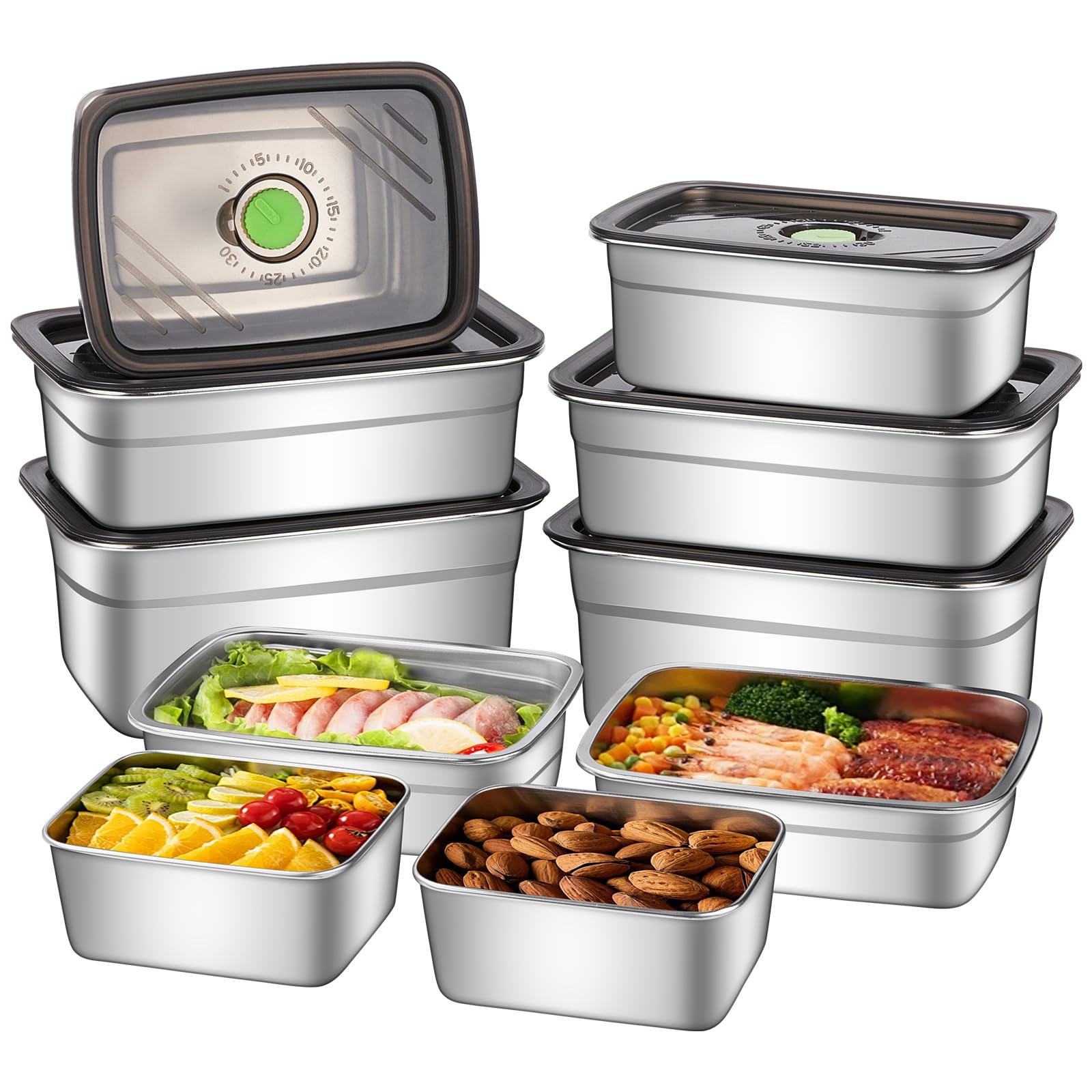 GIUOIDUO 10-piece stainless steel storage set with airtight lids keeps ingredients fresh