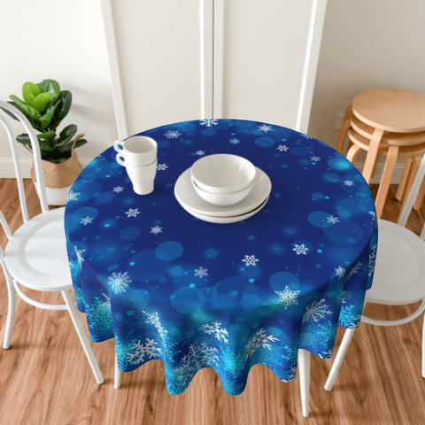 Giwawa Christmas blue white snow table cover adds seasonal ambiance for gatherings.