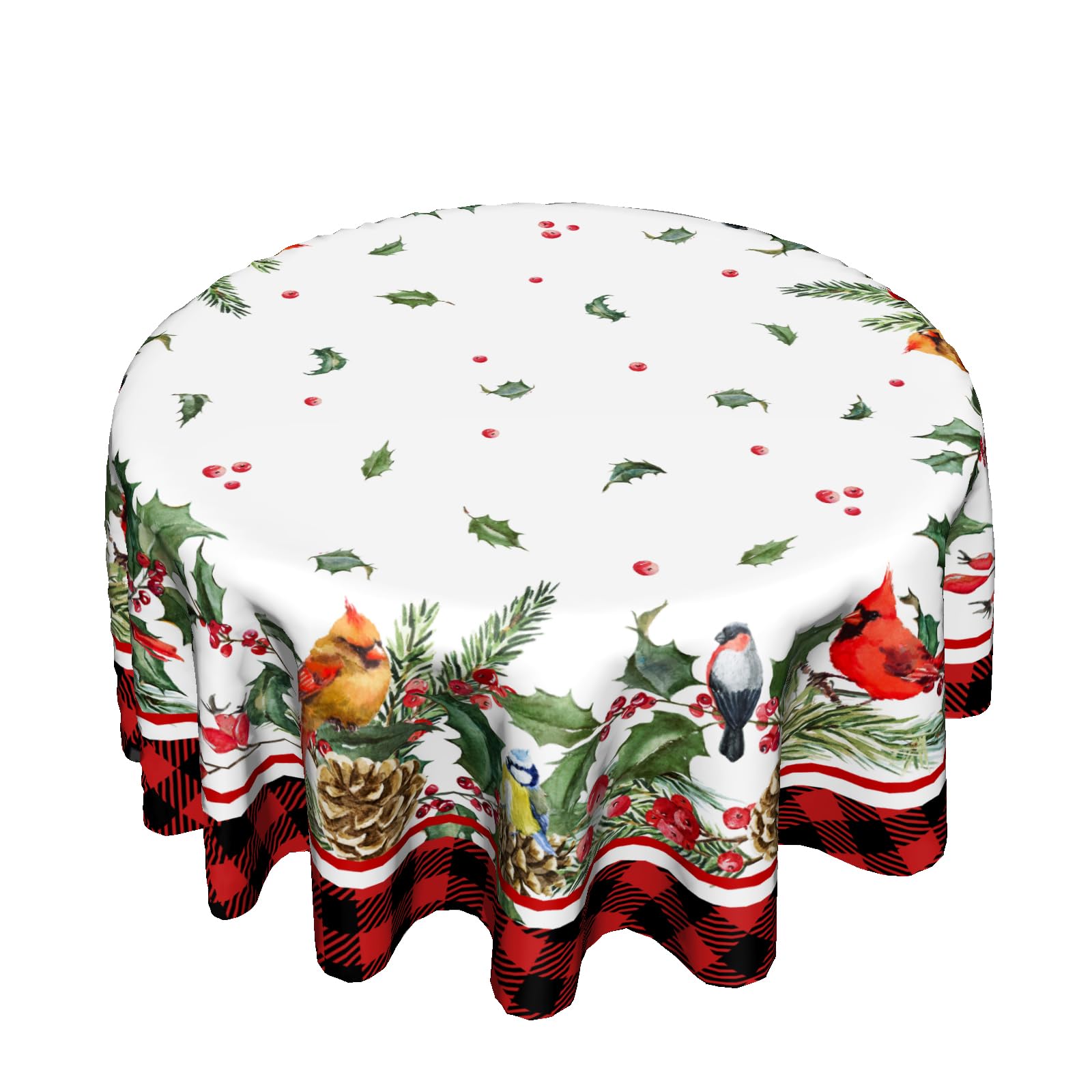Giwawa Winter Birds round tablecloth protects your table while adding festive holiday charm.