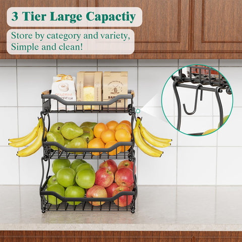 Giwil wall-mounted wire basket saves counter space with accessible produce.