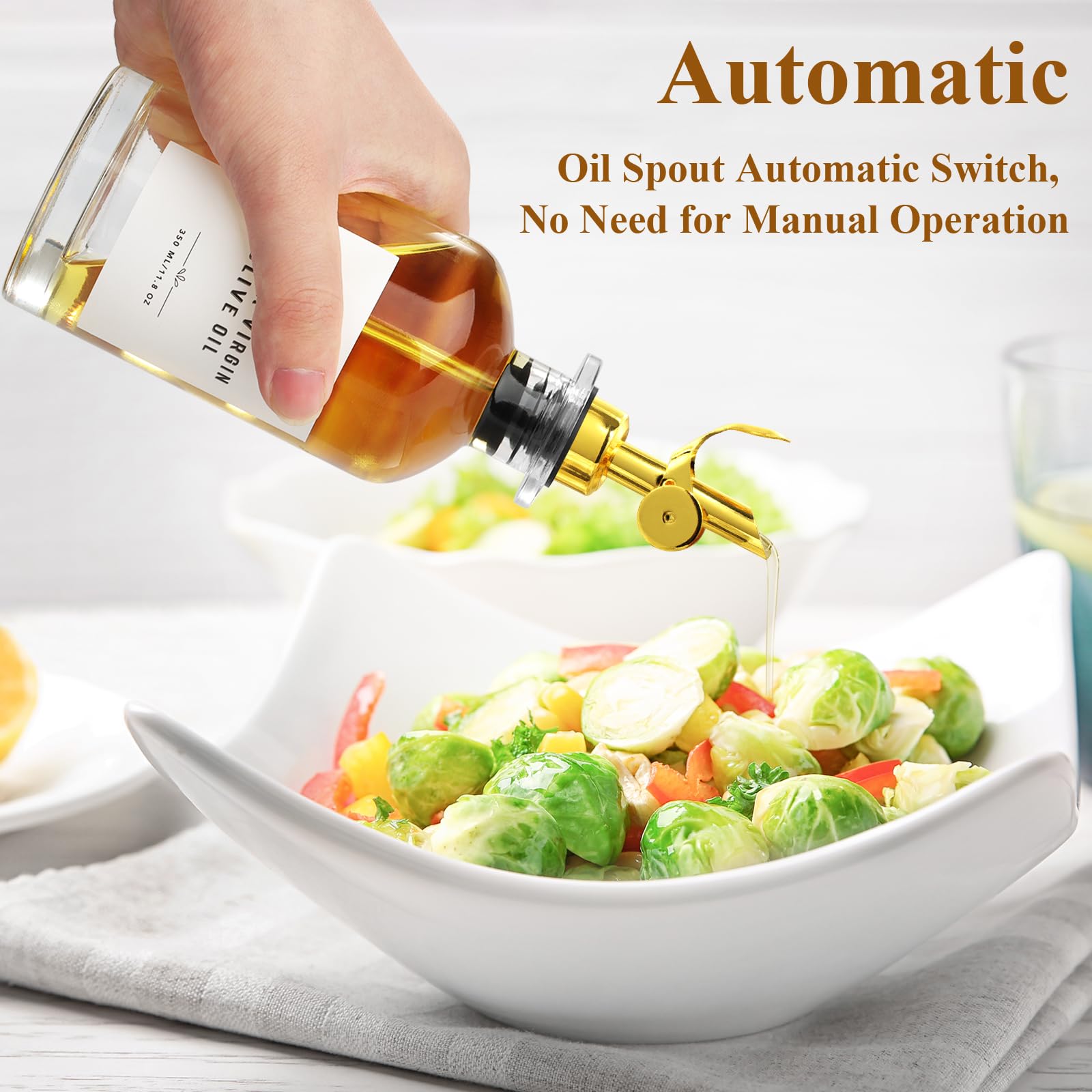 GIXSEGIE olive oil bottle with clear glass and bamboo tray for organized storage