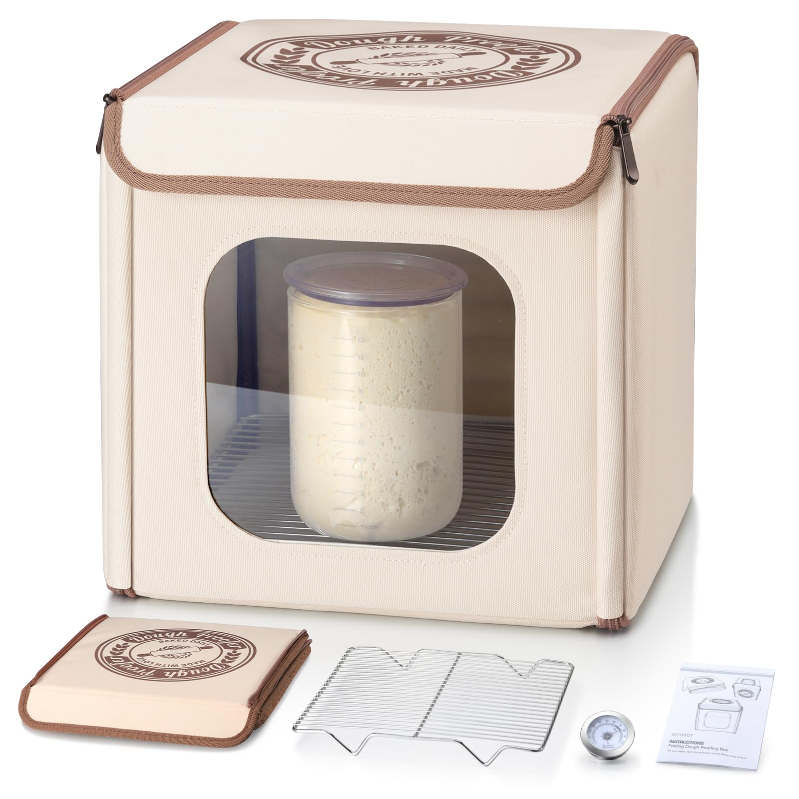 GIYUDOT folding bread proofing box, front view helps monitor fermentation with steady temperature
