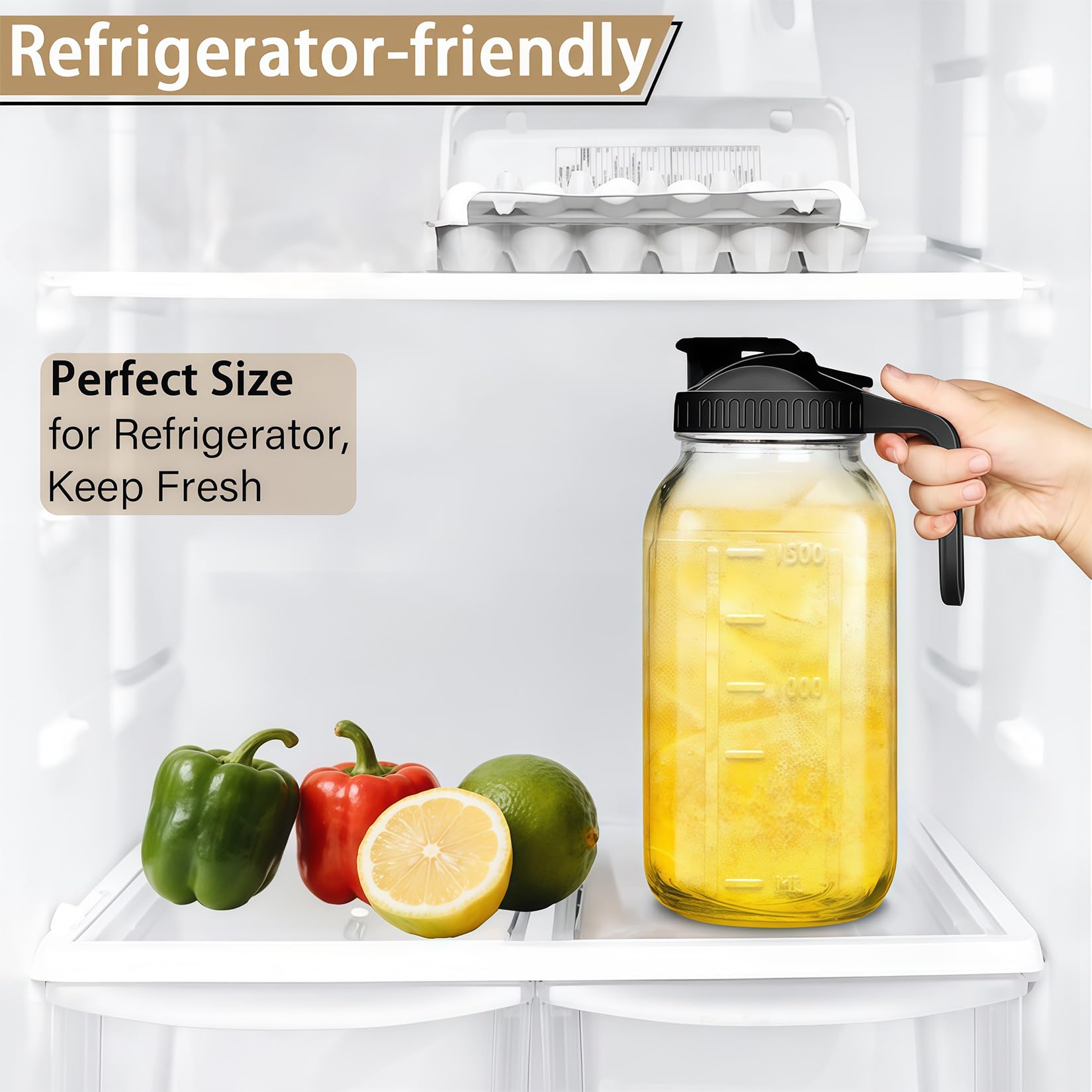 Glabotoil glass pitcher for iced tea, sun tea, and cold brew.
