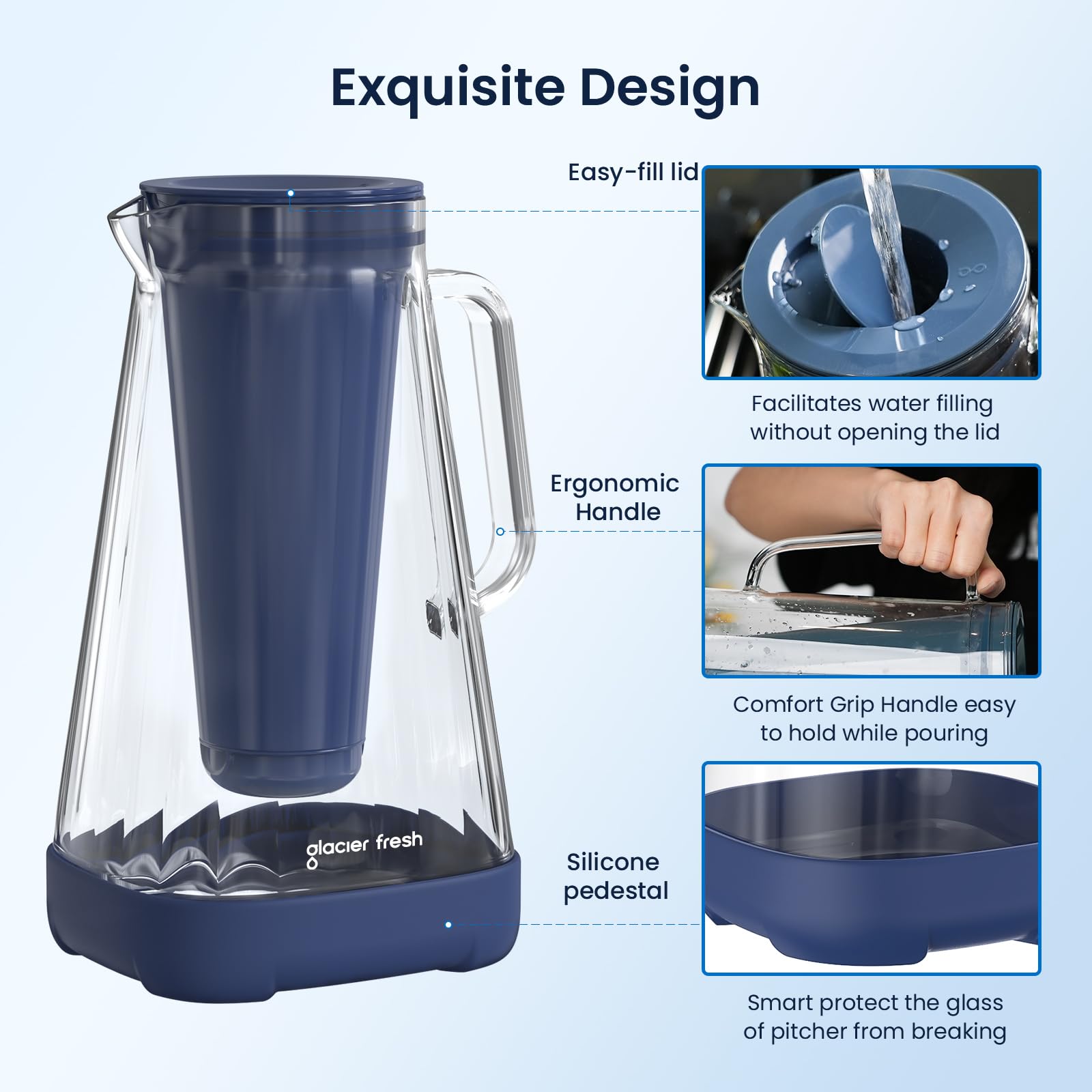 GLACIER FRESH Purela ergonomic handle aids one-handed pouring.