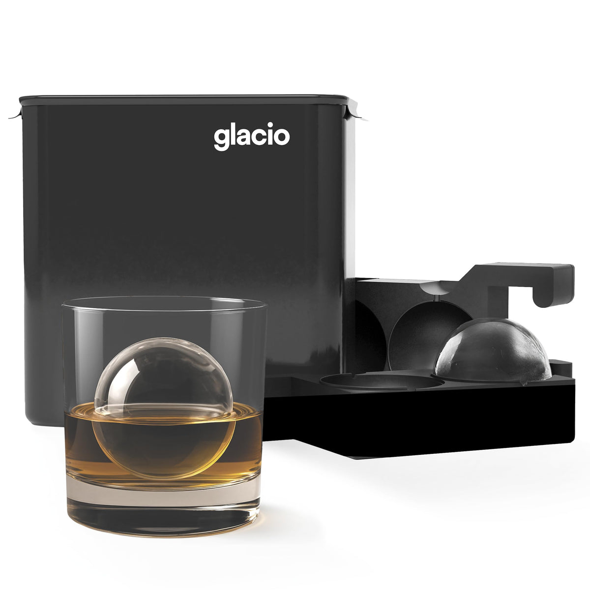 Glacio clear ice maker set with 2.4-inch spheres for whiskey experiences