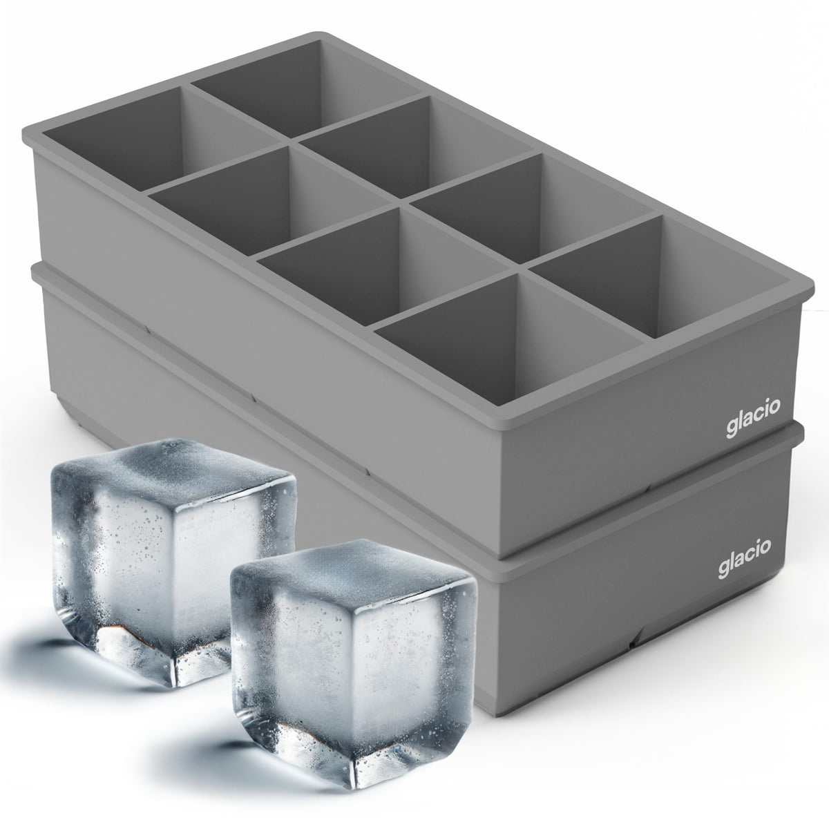 Glacio large square ice cube molds create eight giant cubes for slow cooling.
