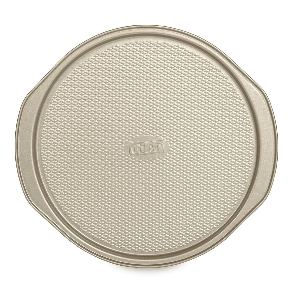 Glad pizza pan oven safe up to 460°F showing round baking surface for crisp crusts