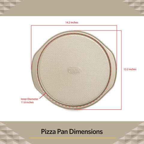Glad pizza pan with wide edge handles for secure grip while transferring