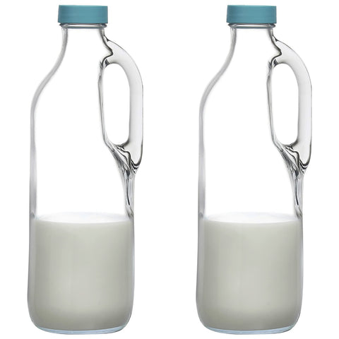 GLASS MONGER 2pc 47oz pitcher clear with handle and lid for easy daily pours