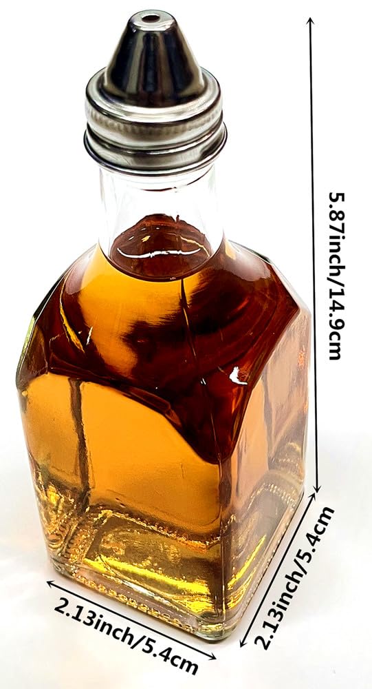 Glass Oil and Vinegar Dispenser Set two square bottles with drip-free pour spouts