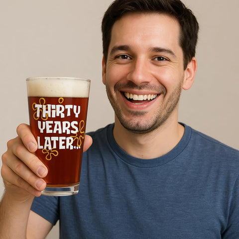 Glassicle nostalgic cartoon design pint glass for celebrations and memories