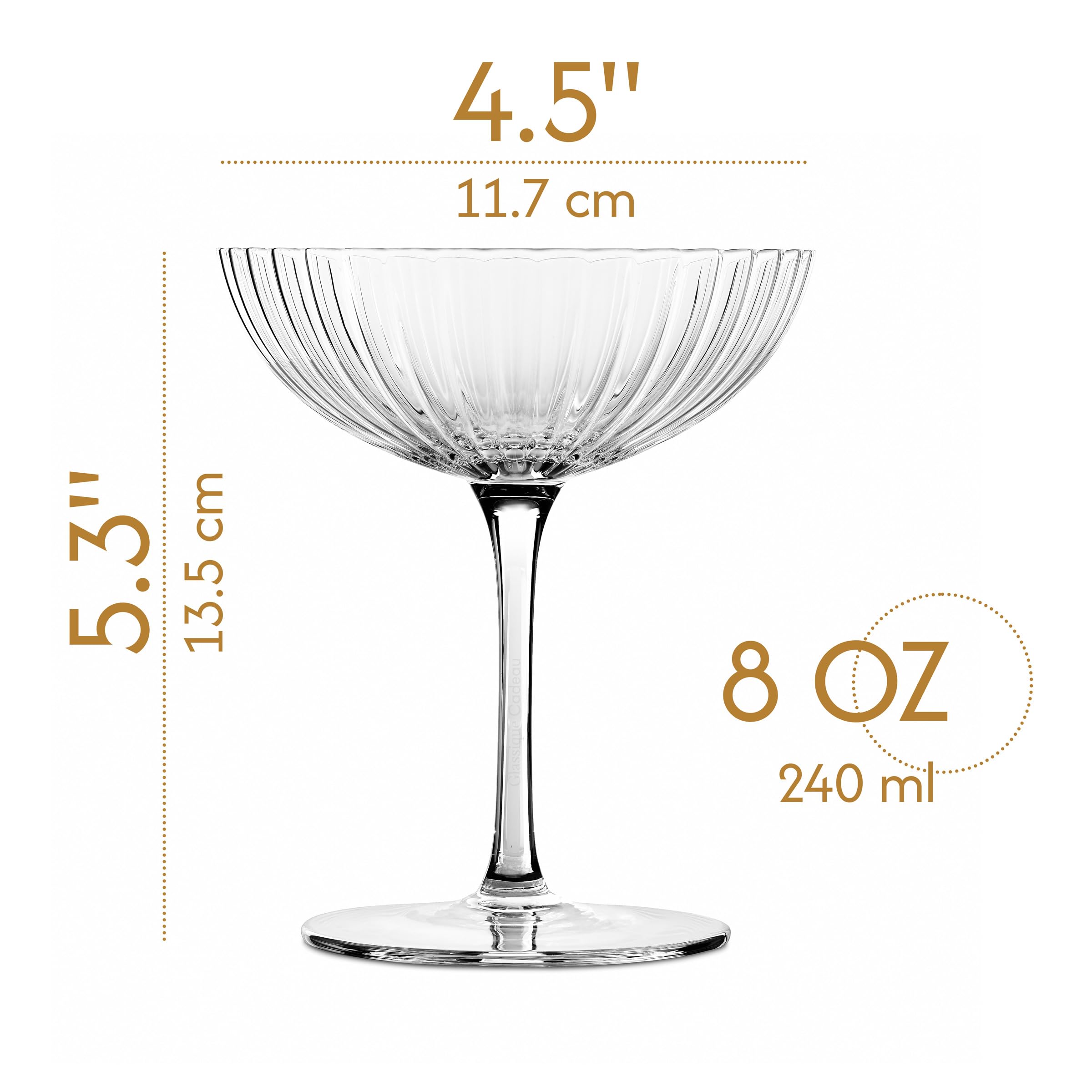 GLASSIQUE CADEAU Venus Seashell Coupe Glasses beside espresso martini for after-dinner ritual