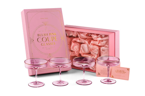 GLASSIQUE CADEAU set of 4 grill-ready gift box for pink coupe glasses.