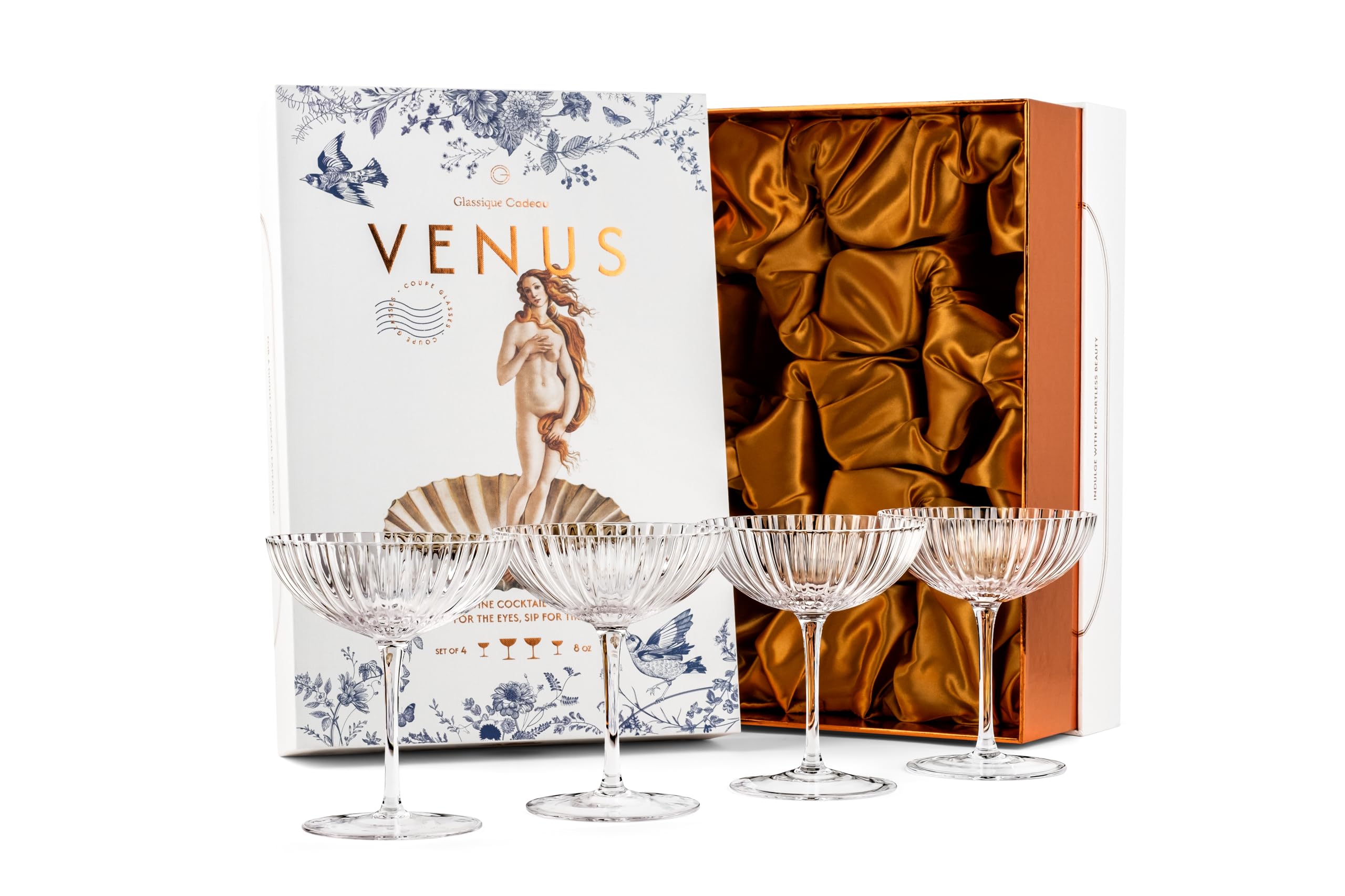 GLASSIQUE CADEAU Venus Seashell Coupe Glasses 8oz with seashell silhouette for elegant celebrations