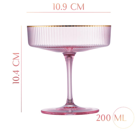 GLASSIQUE CADEAU blush pink coupe glasses with gold rims for elegant gatherings.