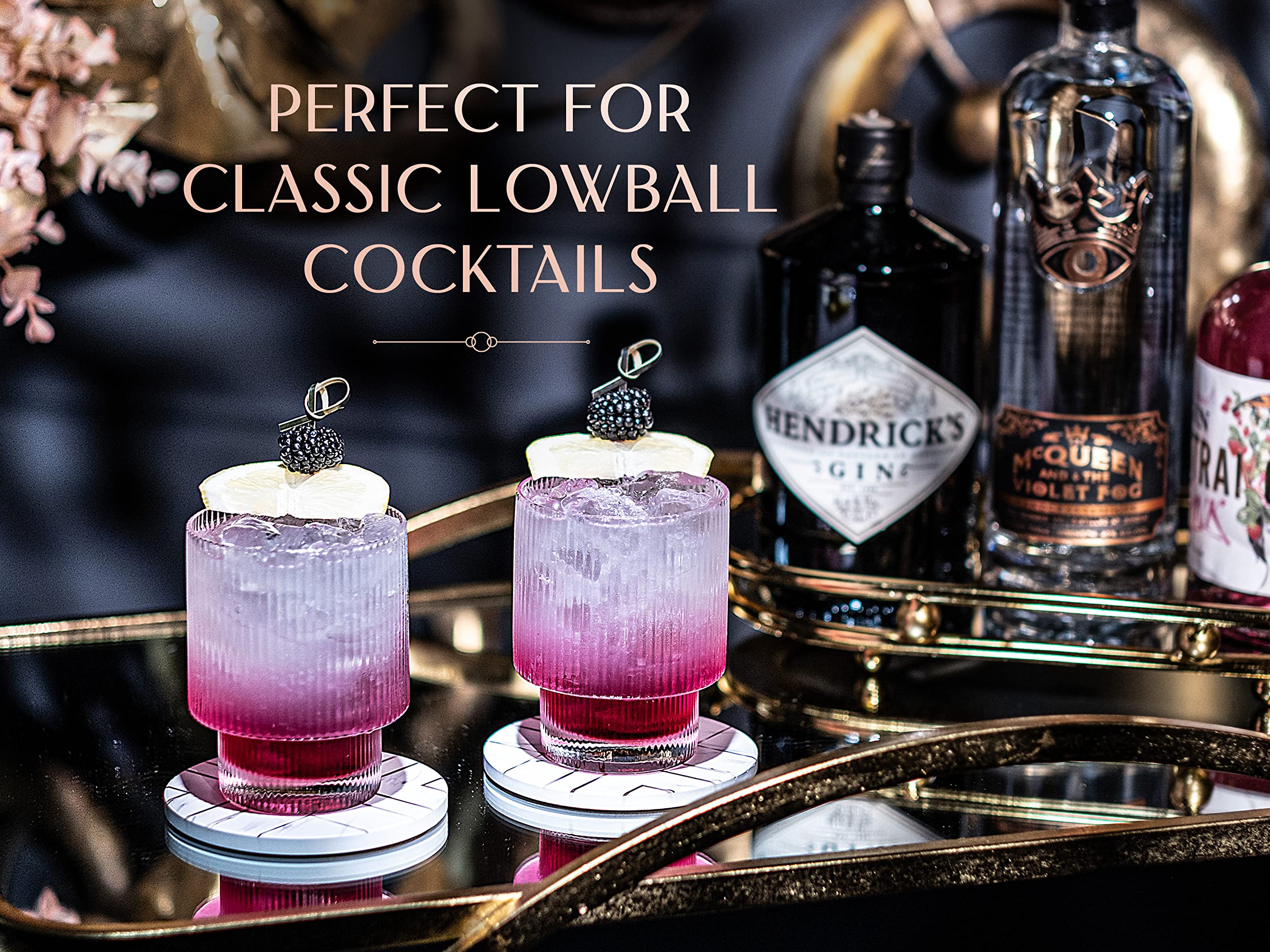 GLASSIQUE CADEAU vintage ribbed lowball glass offers elegant grip and cool drink experience